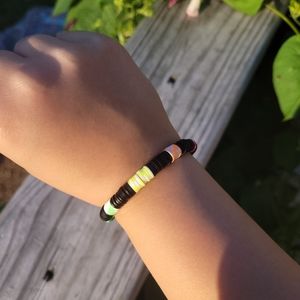 A Black & Rainbow Clay Bead Bracelet